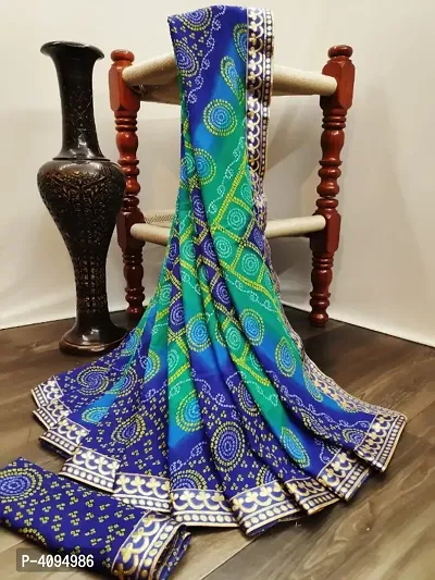 Women's Blue Georgette Printed Saree with Blouse piece-thumb0