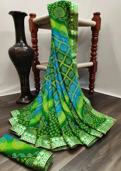 Bandhani Georgette Printed Sarees With Blouse Piece