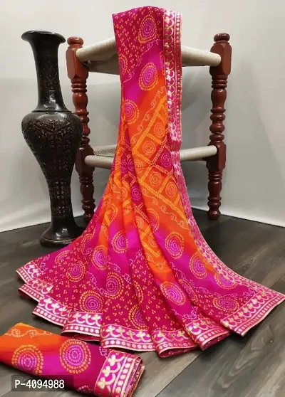 Womens Pink Georgette Printed Saree with Blouse piece