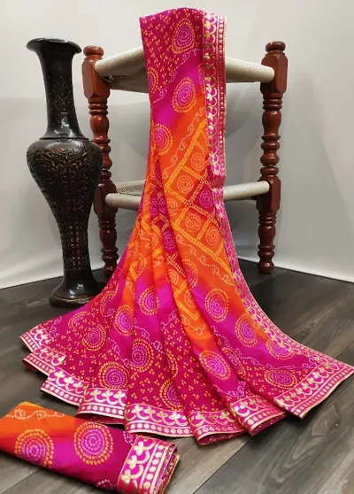 Bandhani Georgette Printed Sarees With Blouse Piece