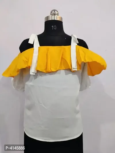 RAABTA WHITE BASE WITH YELLOW FRILL SHOULDER TOP-thumb2