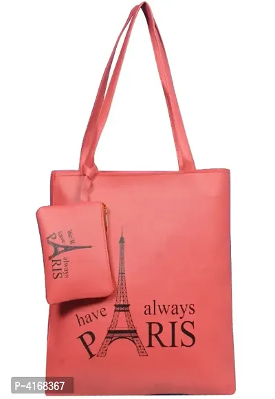 Stylish PU Printed Zipper Tote Bag With Pouch For Women