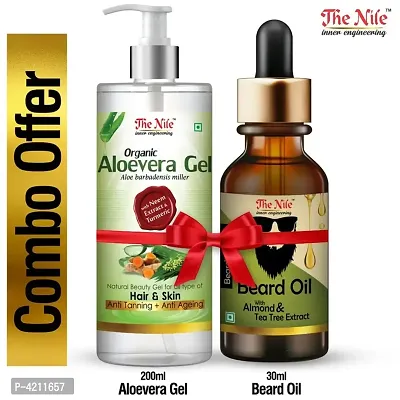 Men's Combo Pack Aloe Vera Gel with Neem and Turmeric 200 ML and  Beard Booster Oil 30 Ml