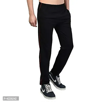 Men's Black Cotton Solid Regular Fit Track Pant-thumb3