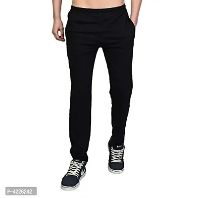 Men's Black Cotton Solid Regular Fit Track Pant-thumb0