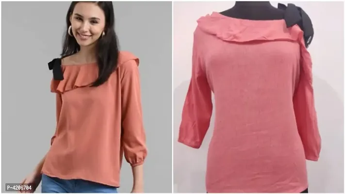 Pastel Orange Balloon Slv Top With One Side BLACK Knts-thumb0