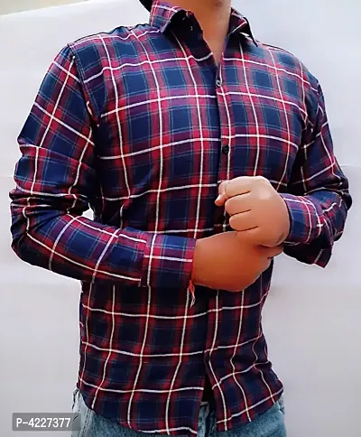 Men's Blue Cotton Checked Long Sleeves Casual Shirt