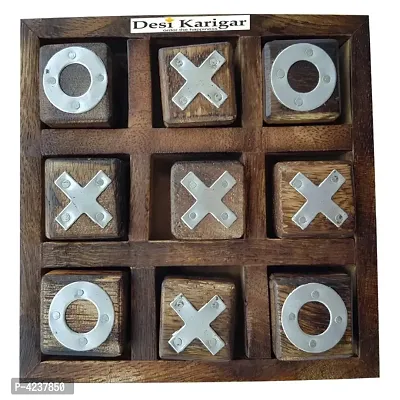 Noughts and Crosses Game Wood Tic Tac Toe Toy Game for Kids Adults-thumb0