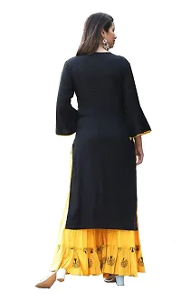 Classy Black Rayon Slub Embroidered Kurta And Rayon Slub Sharara Set For Women-thumb1