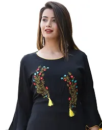 Classy Black Rayon Slub Embroidered Kurta And Rayon Slub Sharara Set For Women-thumb3