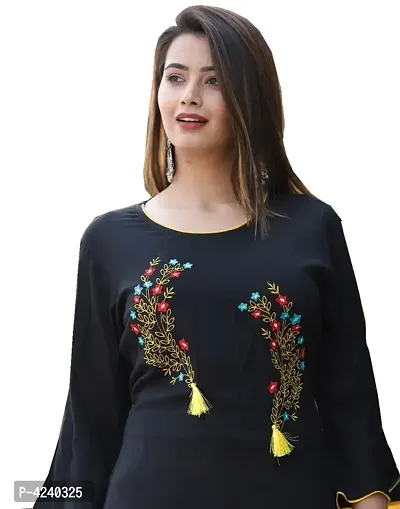Classy Black Rayon Slub Embroidered Kurta And Rayon Slub Sharara Set For Women-thumb4