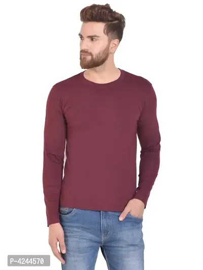 Men's Maroon Cotton Solid Round Neck Tees