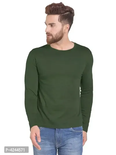 Men's Green Cotton Solid Round Neck Tees