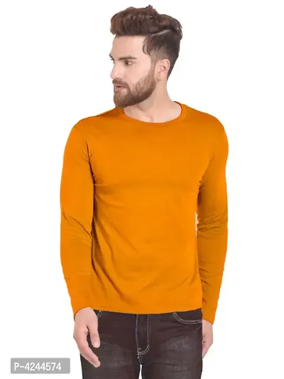 Men's Yellow Cotton Solid Round Neck Tees