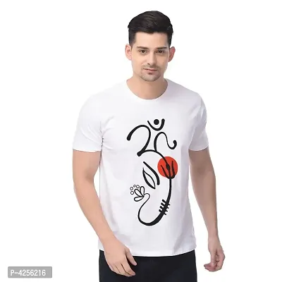 Men's White Ganesha Cotton Printed Round Neck Tees-thumb0