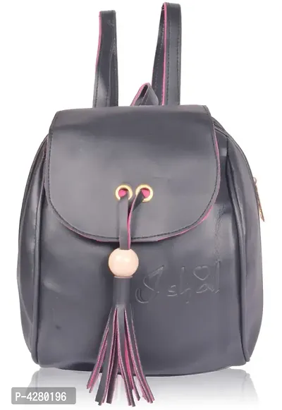 Elegant Black PU Leather Solid Regular Backpack For Women-thumb0