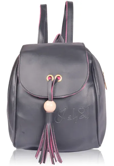 Elegant PU Leather Solid Regular Backpack For Women