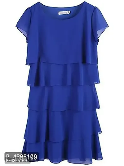 Womens Crepe Casual Blue Ruffle Dress