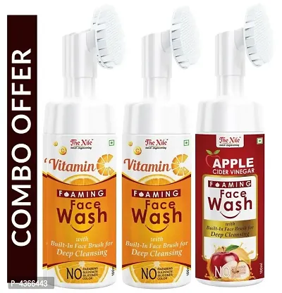 The Nile Apple Cider Vinegar Foaming - Wash (100 Ml) + Brightening Vitamin C Foaming With Built-In Face Brush For Deep Cleansing - No Parabens, Silicones - 100 Ml Face Wash X 2 (200 Ml)