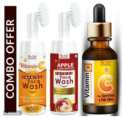 The Nile Apple Cider Vinegar Foaming - Face Wash (100 Ml)+Vitamin C Foaming With Built-In Face Brush Deep Cleansing-100 Ml Face Wash+Professional Vitamin C Face Serum For Spotless & Fair Skin (30 Ml)