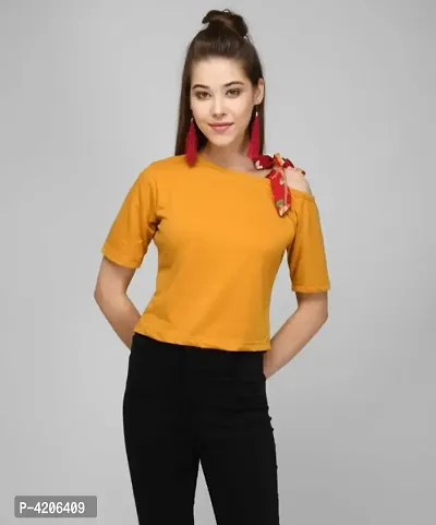 RWT-001T Mustard Tees With Shoulder Contrast Scarf Streps-thumb0