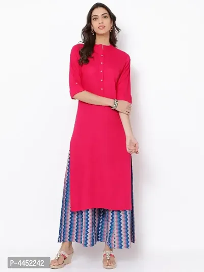 Stylish Pink Rayon Solid Kurti For Women-thumb0