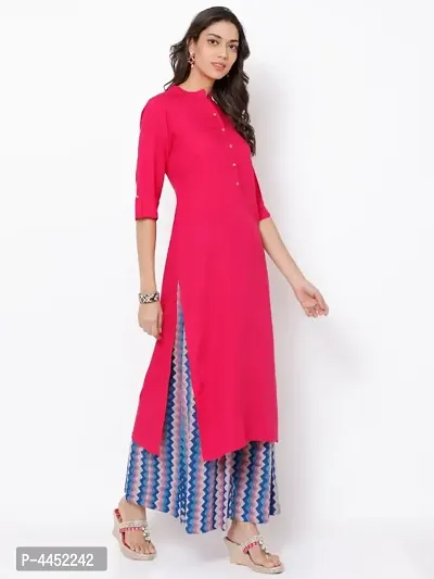 Stylish Pink Rayon Solid Kurti For Women-thumb3