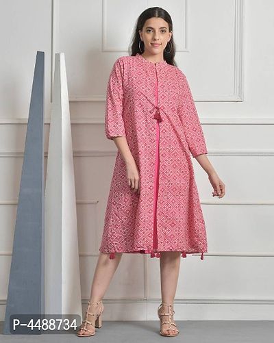 Exceptional Pink Printed Cotton Kurta with Jacket For Women