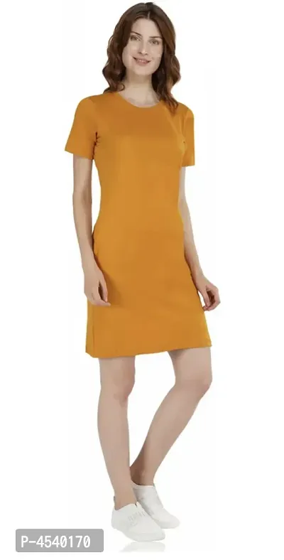 Elegant Yellow Cotton Blend Solid Bodycon Dress For Women-thumb0