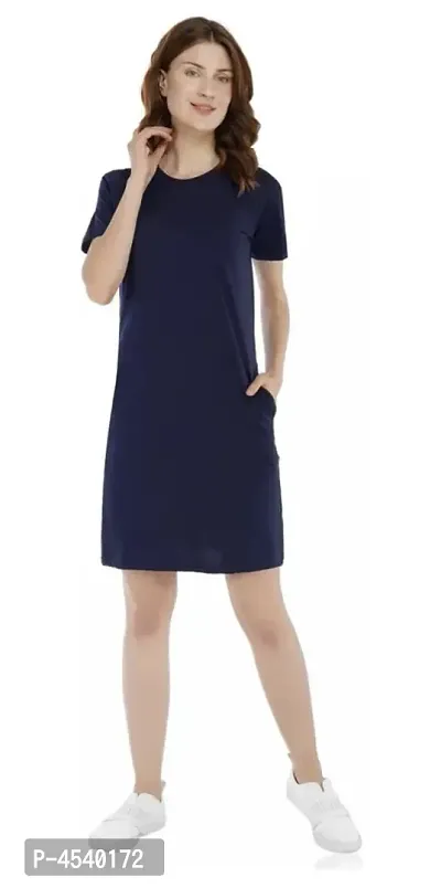 Elegant Blue Cotton Blend Solid Bodycon Dress For Women