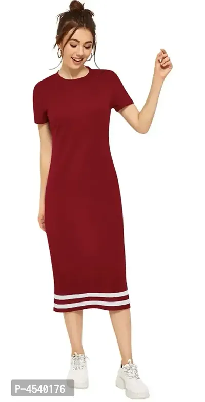 Elegant Red Cotton Blend Solid Bodycon Dress For Women