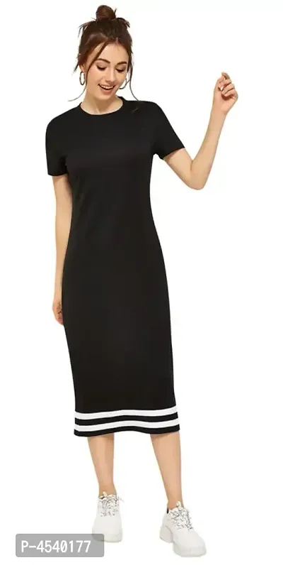 Elegant Black Cotton Blend Solid Bodycon Dress For Women