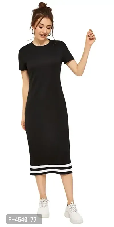 Elegant Black Cotton Blend Solid Bodycon Dress For Women-thumb0