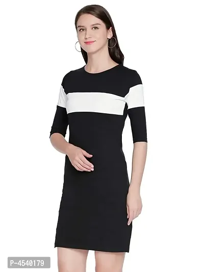 Elegant Black Cotton Blend Solid Bodycon Dress For Women-thumb0