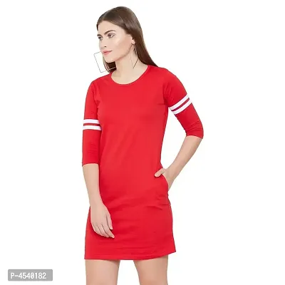 Elegant Red Cotton Blend Solid Bodycon Dress For Women