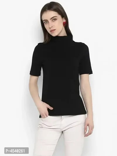 Stylish Black Solid Cotton Blend Tops For Women