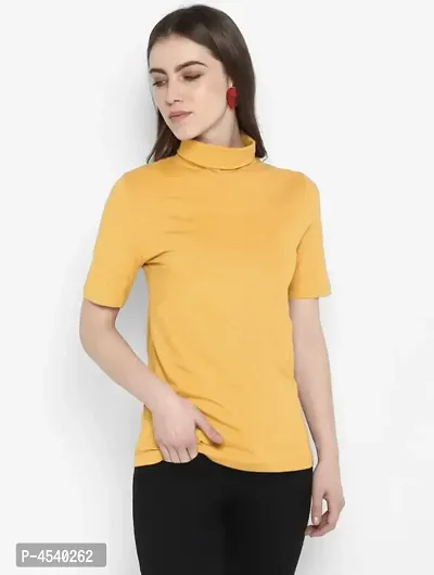 Stylish Yellow Solid Cotton Blend Tops For Women