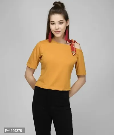 Stylish Yellow Solid Cotton Blend Tops For Women