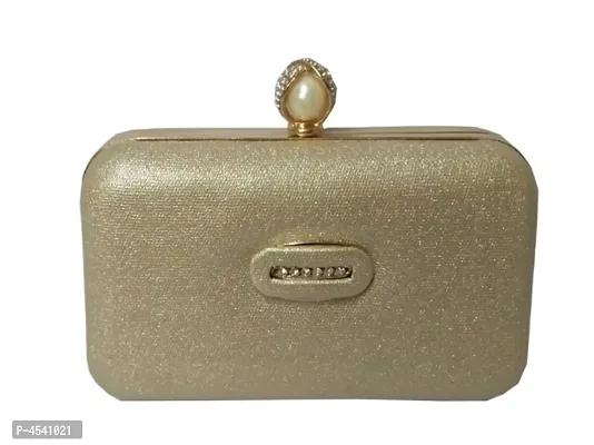 Elegant Golden PU Leather Solid Clutches For Women-thumb0