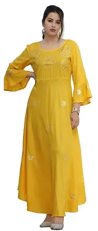 Elegant Yellow Rayon Gotta Patti Handwork Women Anarkali Kurti-thumb1