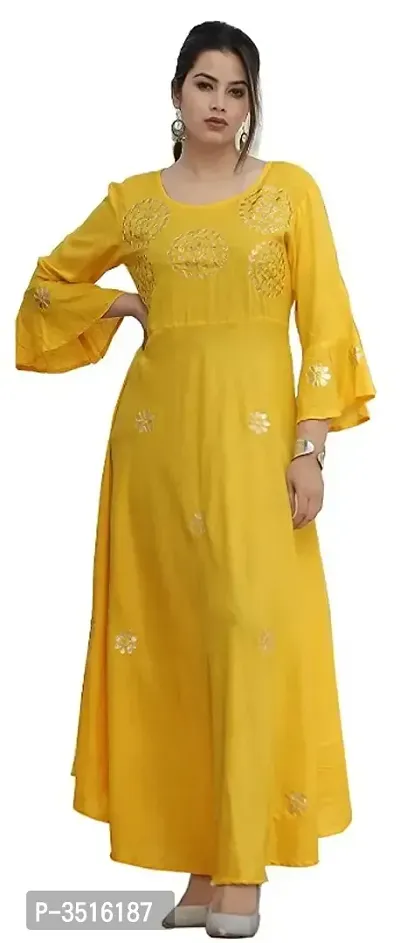 Elegant Yellow Rayon Gotta Patti Handwork Women Anarkali Kurti-thumb2