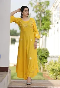 Elegant Yellow Rayon Gotta Patti Handwork Women Anarkali Kurti-thumb2