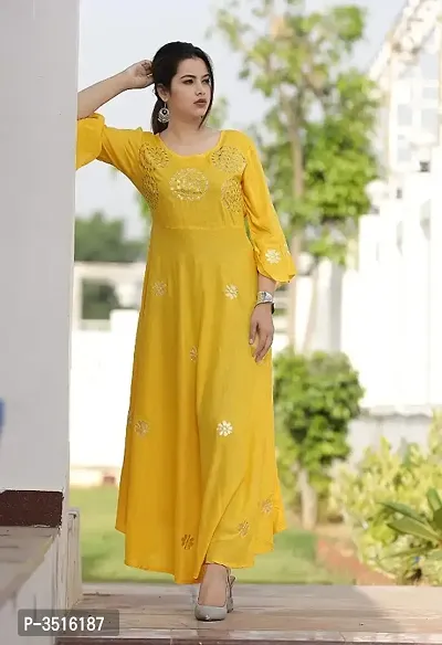 Elegant Yellow Rayon Gotta Patti Handwork Women Anarkali Kurti-thumb3