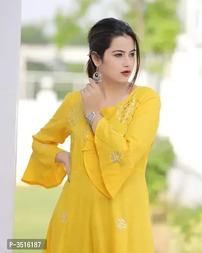 Elegant Yellow Rayon Gotta Patti Handwork Women Anarkali Kurti-thumb5