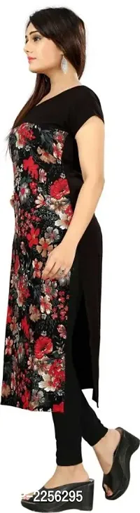 Black Crepe Floral Print Kurtas For Women-thumb2