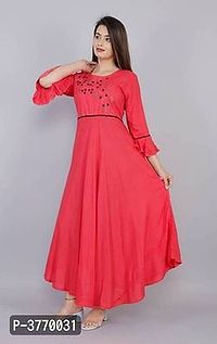 Elegant Pink Embroidered Rayon Kurta For Women's-thumb3