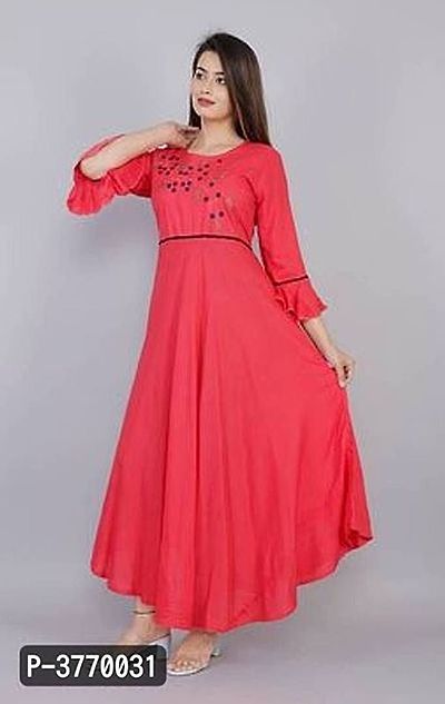 Elegant Pink Embroidered Rayon Kurta For Women's-thumb4