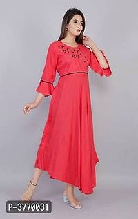 Elegant Pink Embroidered Rayon Kurta For Women's-thumb4