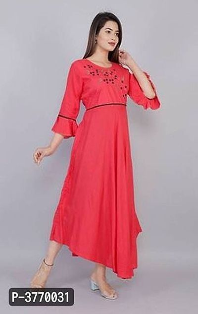 Elegant Pink Embroidered Rayon Kurta For Women's-thumb5