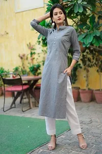 Cotton Solid Kurta With Thread Work-thumb2